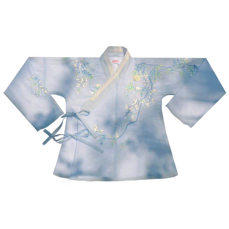 卿辭刺繡藍(lán)色典雅漢服，清新交領(lǐng)襦裙?jié)h服