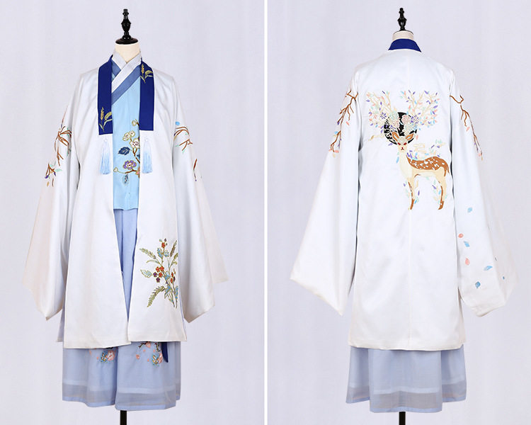 魏晉風回雪襦裙?jié)h服，清新淡雅小鹿刺繡漢服