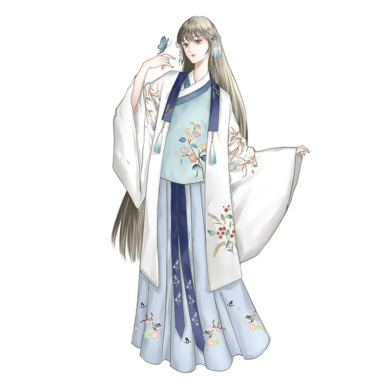 魏晉風回雪襦裙?jié)h服，清新淡雅小鹿刺繡漢服