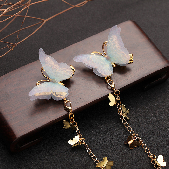 小清新仙女薄紗蝴蝶發(fā)夾，流蘇發(fā)夾古風(fēng)頭飾