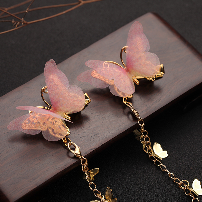 小清新仙女薄紗蝴蝶發(fā)夾，流蘇發(fā)夾古風(fēng)頭飾