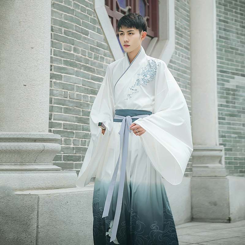 謙謙君子大袖交領(lǐng)襦裙，龍紋刺繡漢服圖片