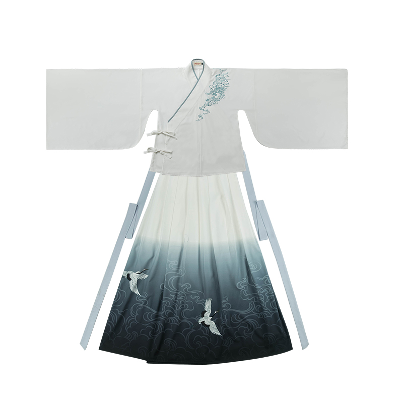 謙謙君子大袖交領(lǐng)襦裙，龍紋刺繡漢服圖片