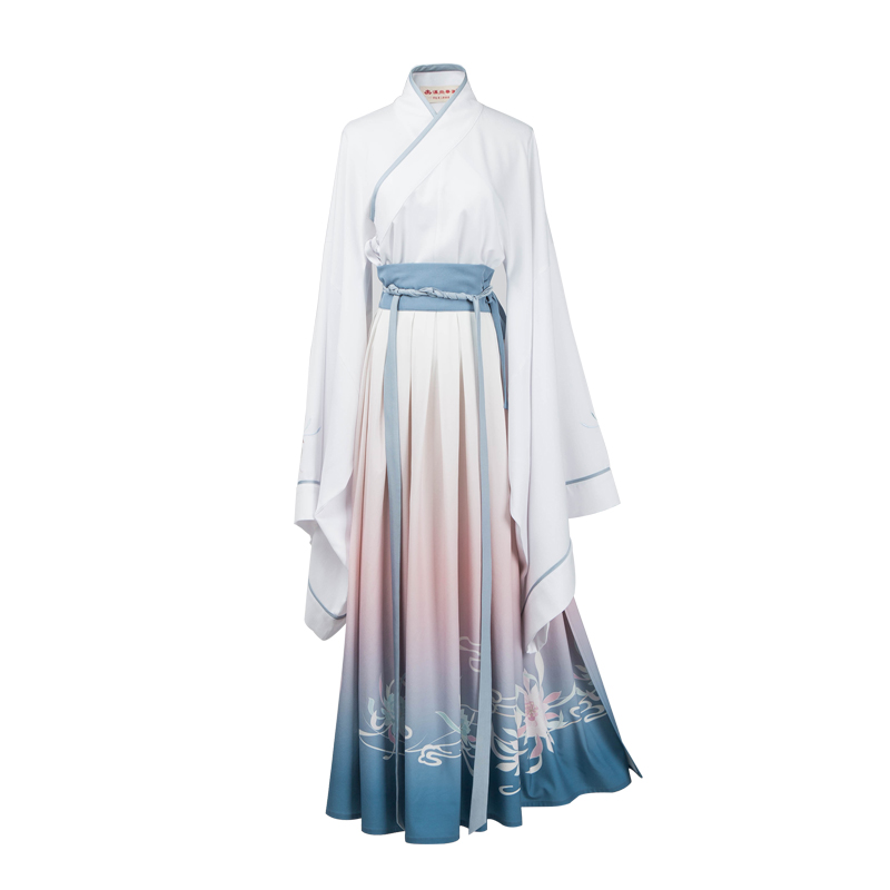 唯美曇花交領(lǐng)齊腰襦裙?jié)h服，漸變印花漢服圖片