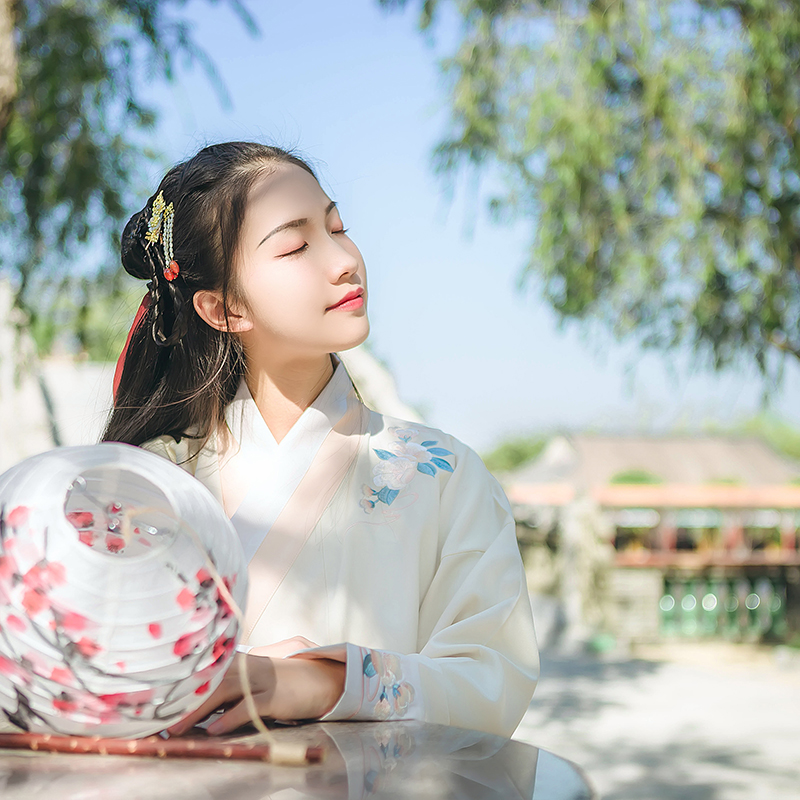 靈動詩意繡花交領漢服，清新古典撞色漢服圖片