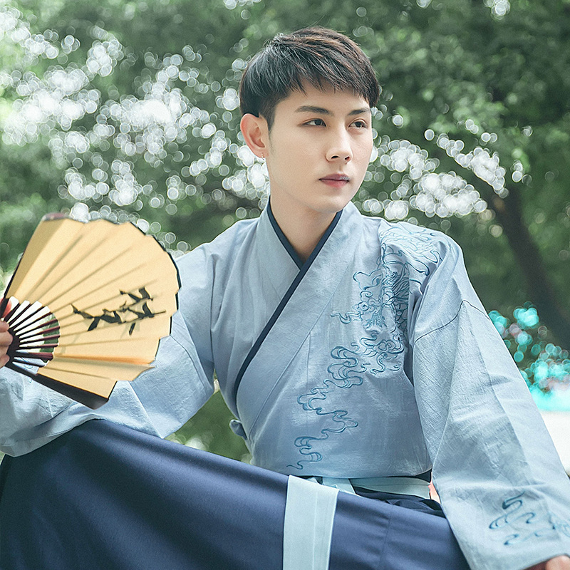 儒雅俊逸氣質(zhì)男裝漢服，交領(lǐng)龍紋祥云刺繡漢服