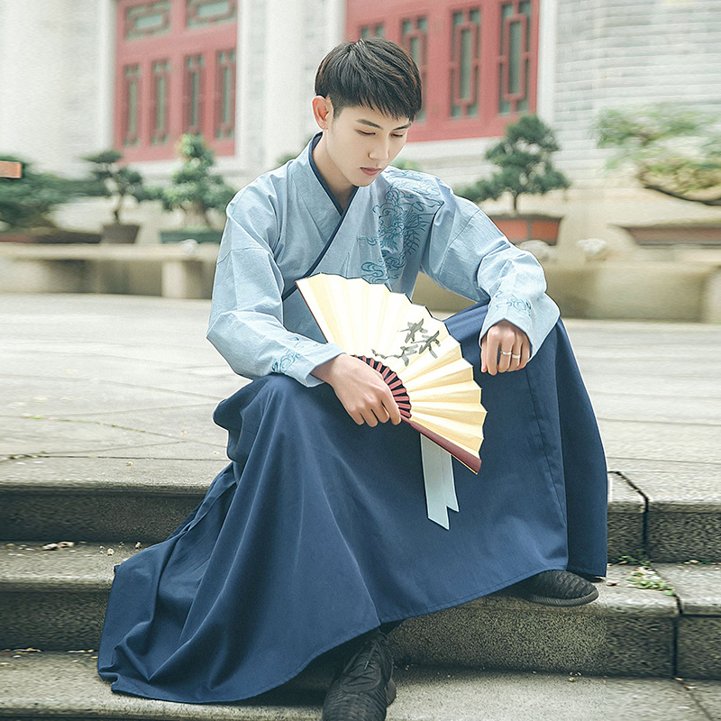 儒雅俊逸氣質(zhì)男裝漢服，交領(lǐng)龍紋祥云刺繡漢服