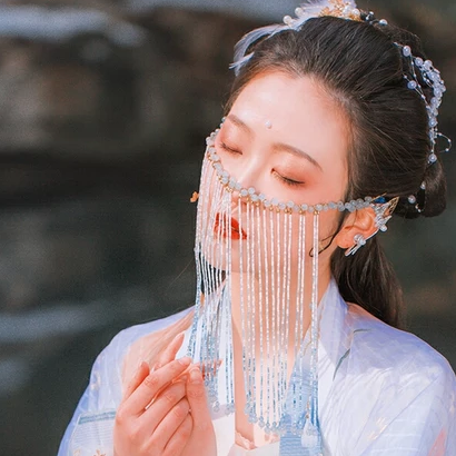 珠簾蒙面女生頭像，唯美古風真人頭像