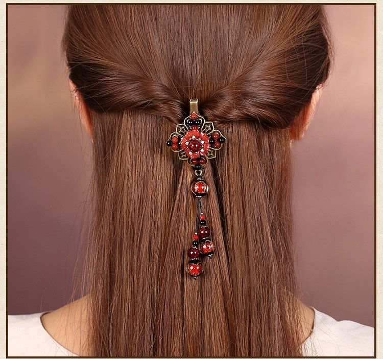 神采飛揚(yáng)發(fā)夾，火紅古典古風(fēng)頭飾