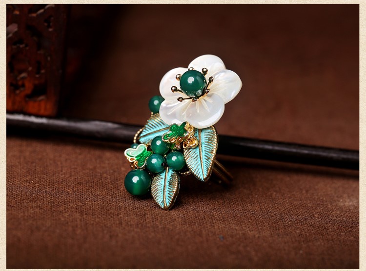 岸邊蘆花戒指，清新綠色戒指首飾