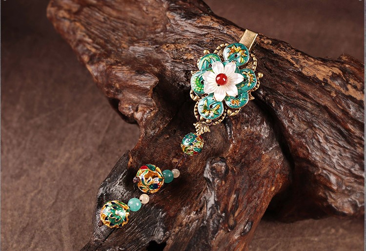 翠意盎然發(fā)夾，古典家佳樂文學花朵頭飾