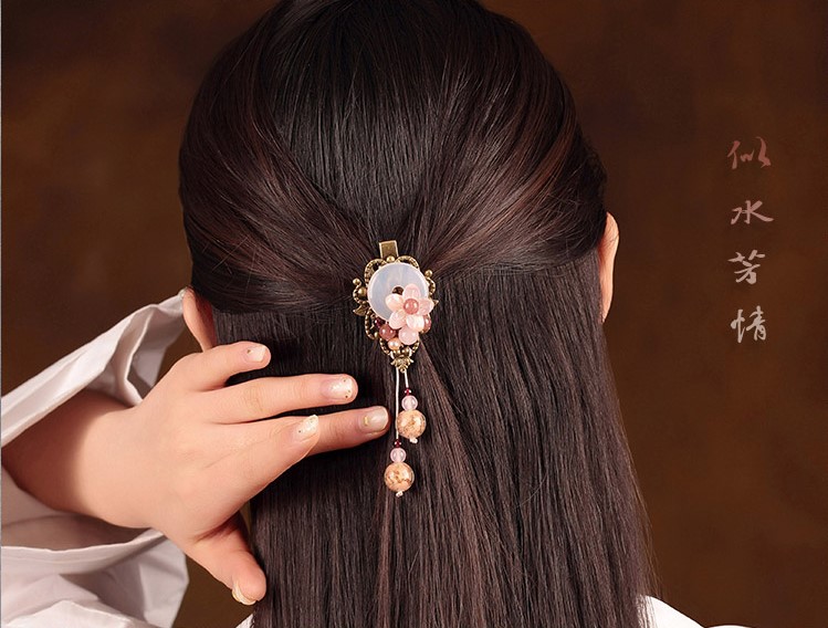 浪漫柔美發(fā)夾，粉色清新花朵頭飾