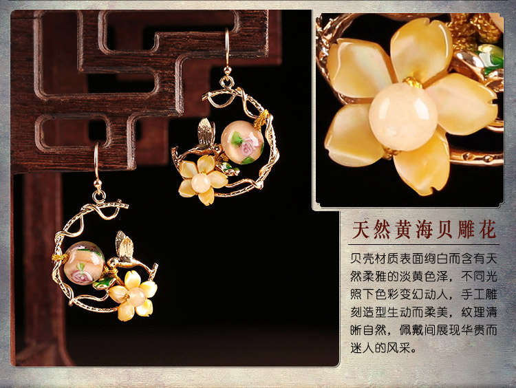 華貴典雅閃閃耳環(huán)，清新淡黃花朵耳環(huán)首飾