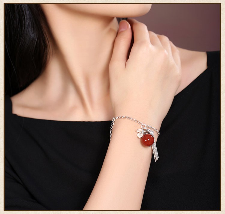 精致銀流蘇手鏈，別致瑪瑙手飾飾品