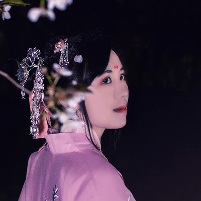 夜晚粉櫻帶燈女生頭像，唯美古風(fēng)真人頭像