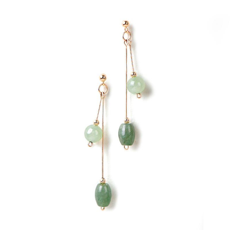 清新微雨耳環(huán)，天然冰種翡翠9K金珠耳釘首飾