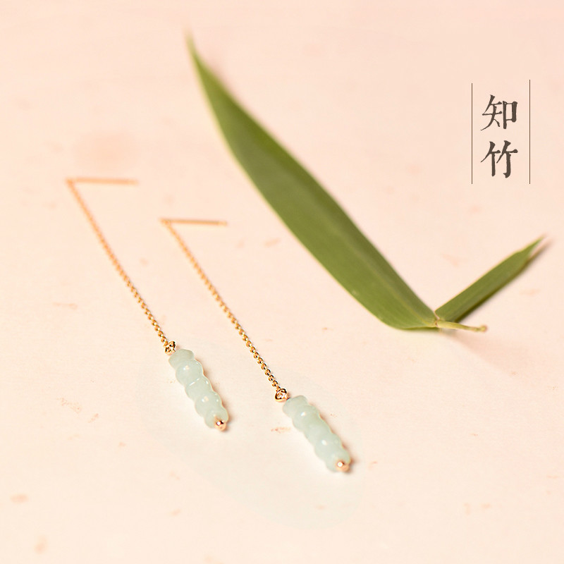 知竹系列耳環(huán)，天然竹節(jié)翡翠9K金耳針首飾