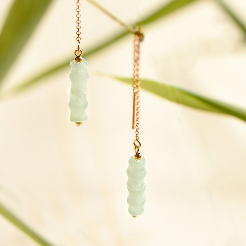 知竹系列耳環(huán)，天然竹節(jié)翡翠9K金耳針首飾