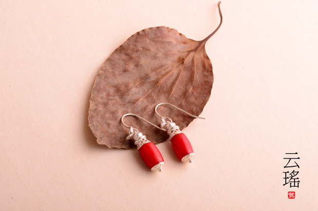 云瑤紅珊瑚耳墜耳環(huán)，本命年民族風(fēng)首飾