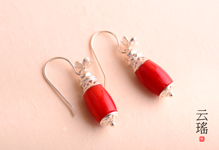 云瑤紅珊瑚耳墜耳環(huán)，本命年民族風(fēng)首飾