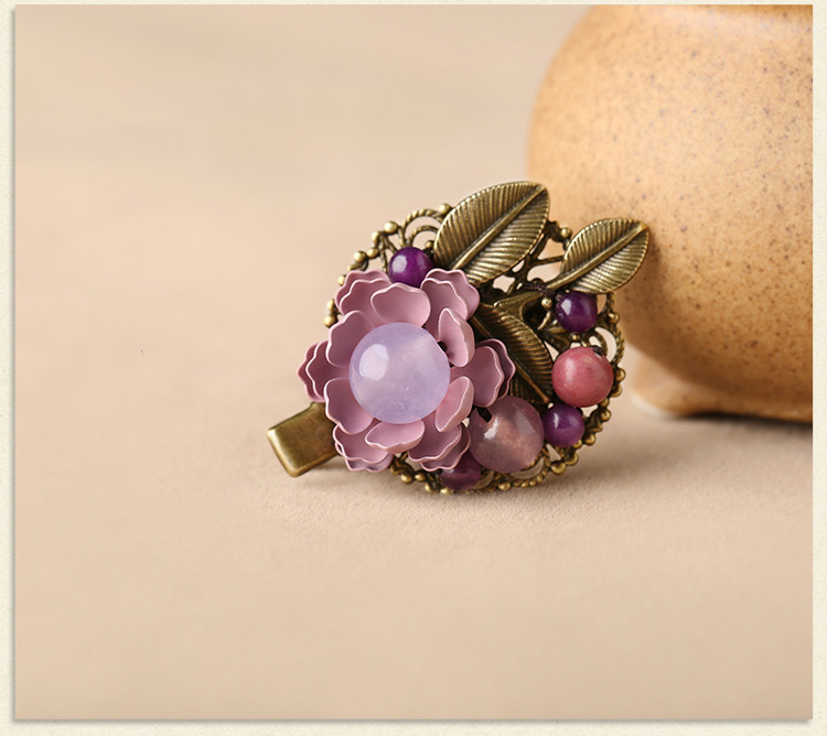 復古時尚花朵發(fā)夾，氣質淑女淡紫頭飾