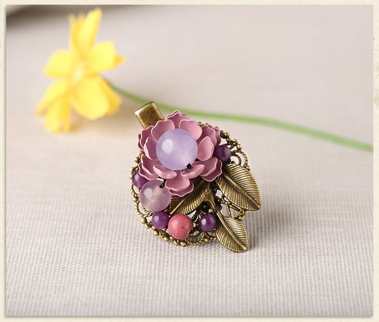 復古時尚花朵發(fā)夾，氣質淑女淡紫頭飾