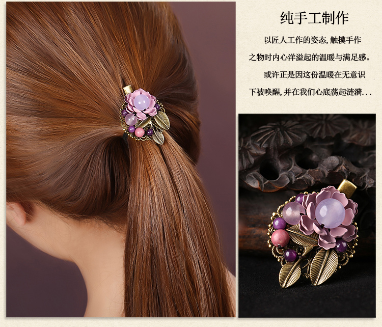 復古時尚花朵發(fā)夾，氣質淑女淡紫頭飾