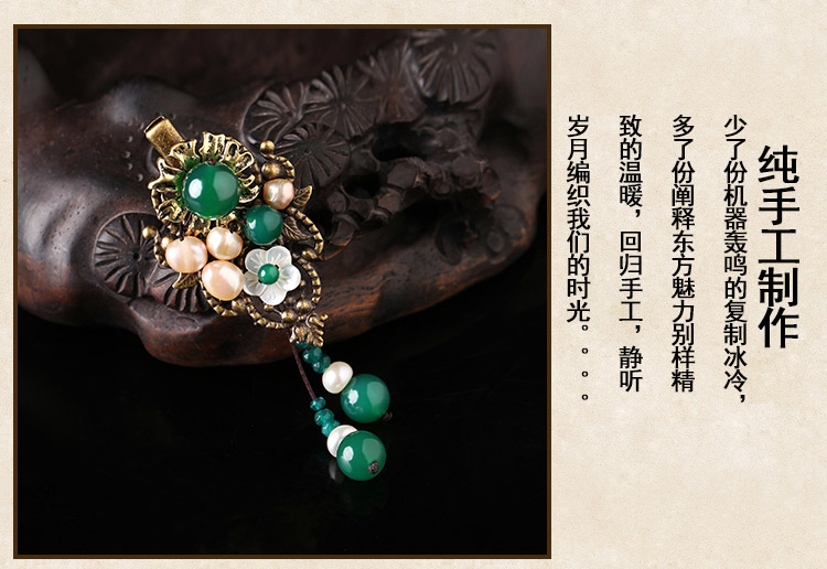 文藝復(fù)古花形朵發(fā)夾，氣質(zhì)典雅翠綠頭飾