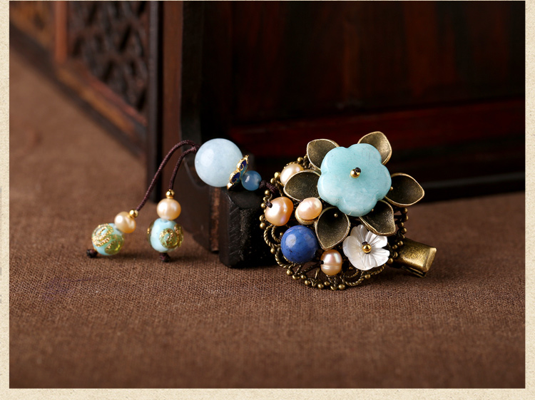 手工小花朵復古發(fā)夾，古典子墨蘭頭飾