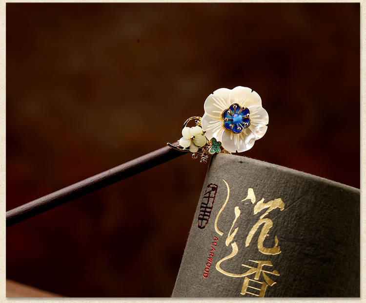 貝殼花朵復(fù)古宮廷步搖，月雪原發(fā)簪頭飾