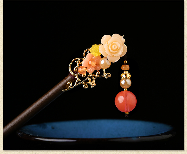 宮廷氣質(zhì)木簪子，氣質(zhì)花朵盤發(fā)簪子頭飾