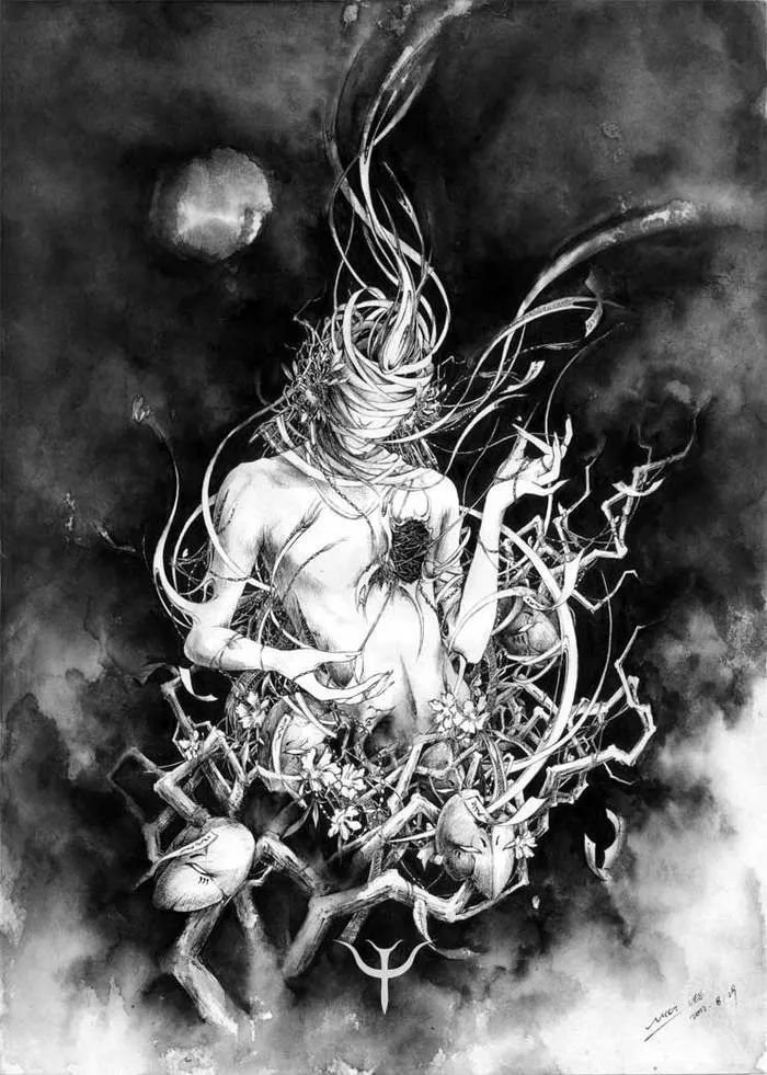 古典唯美插畫：杉澤的家佳樂文學(xué)水墨百鬼圖插畫