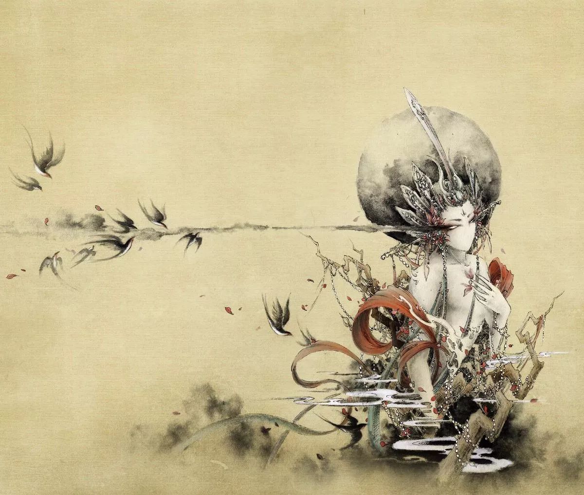 古典唯美插畫：杉澤的家佳樂文學水墨百鬼圖插畫