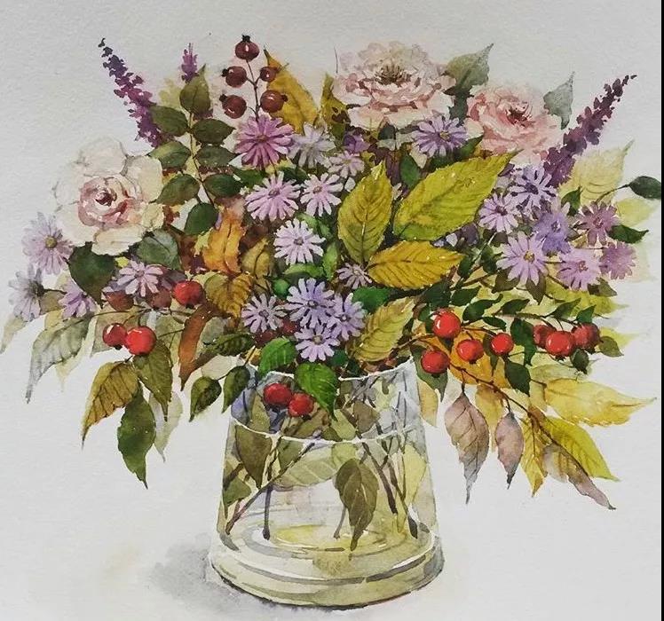 花團錦簇時尚水彩插畫，唯美花卉插畫圖片