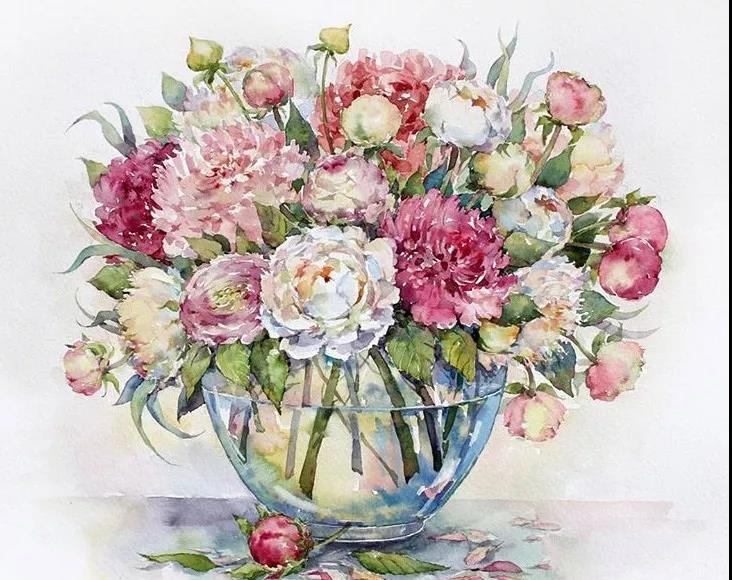 花團錦簇時尚水彩插畫，唯美花卉插畫圖片