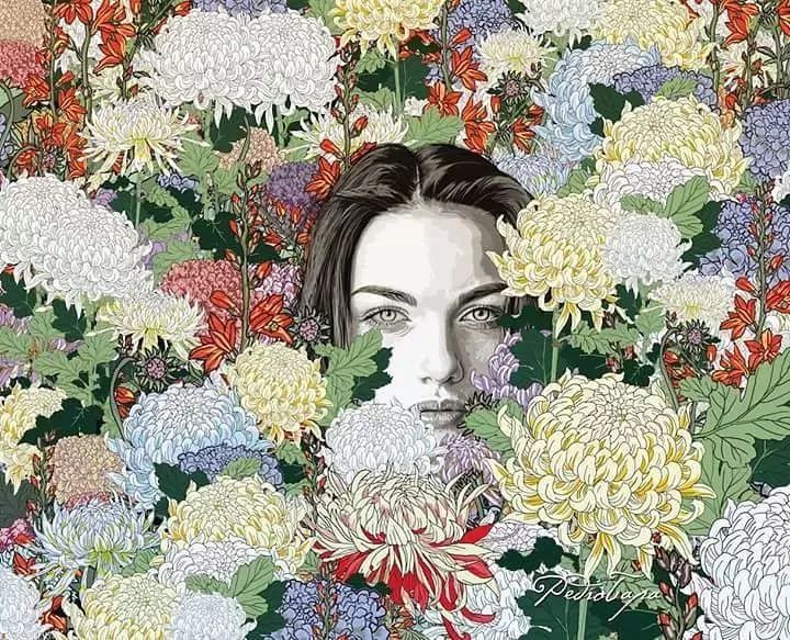 美人與花插畫：用線條淋漓盡致展現(xiàn)女性魅力！