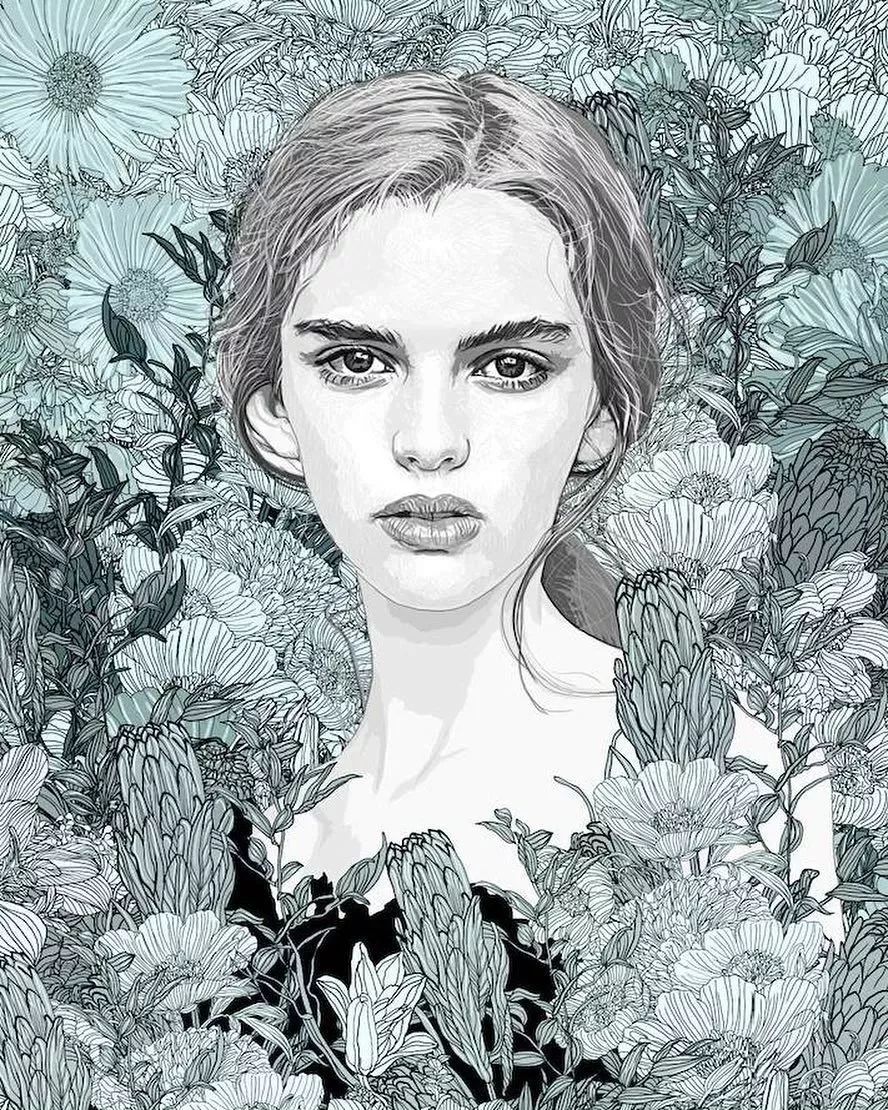 美人與花插畫：用線條淋漓盡致展現(xiàn)女性魅力！