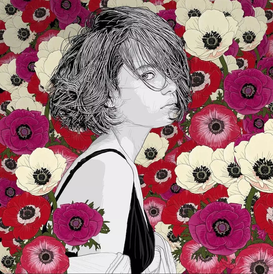 美人與花插畫：用線條淋漓盡致展現(xiàn)女性魅力！