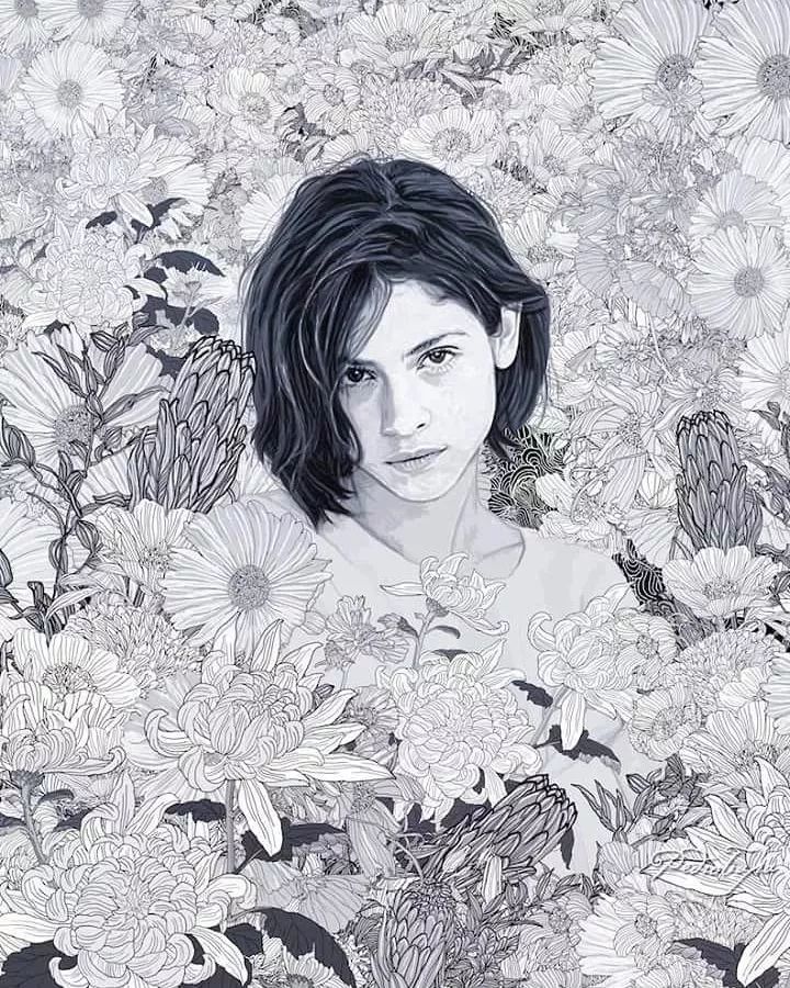 美人與花插畫：用線條淋漓盡致展現(xiàn)女性魅力！