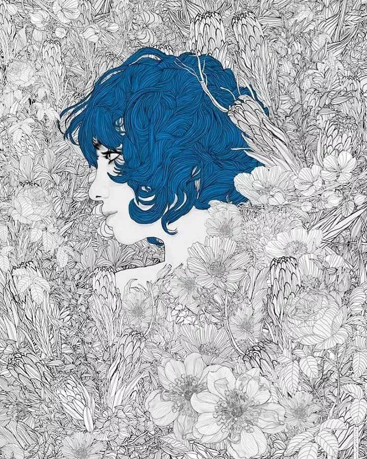 美人與花插畫：用線條淋漓盡致展現(xiàn)女性魅力！