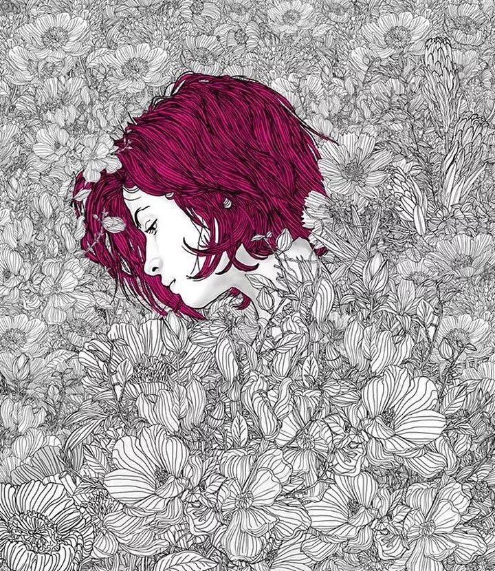 美人與花插畫：用線條淋漓盡致展現(xiàn)女性魅力！