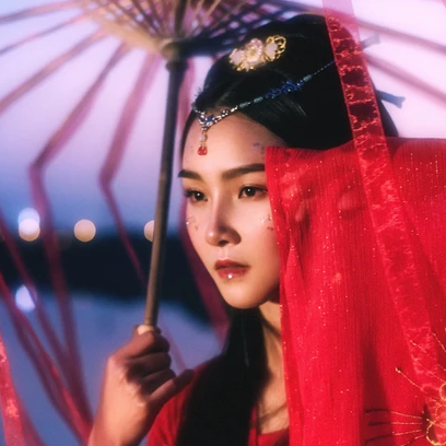 紅衣裳女生頭像，唯美古風真人頭像