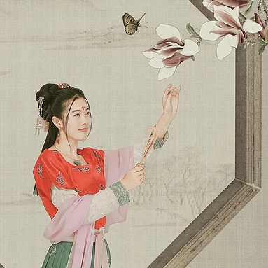 古典牡丹帶傘團(tuán)扇女生頭像，唯美古風(fēng)真人頭像