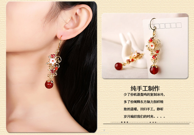 復(fù)古風(fēng)耳墜耳環(huán)，氣質(zhì)紅色耳環(huán)首飾