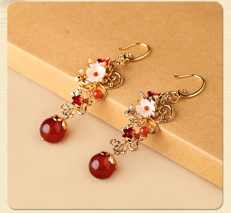 復(fù)古風(fēng)耳墜耳環(huán)，氣質(zhì)紅色耳環(huán)首飾