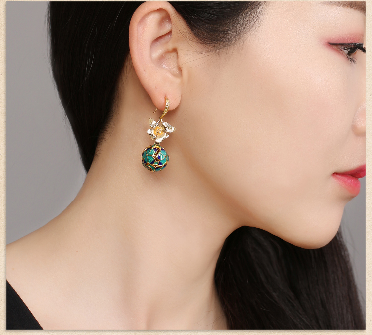 民族古風(fēng)景泰藍耳環(huán)，超仙花朵耳環(huán)首飾