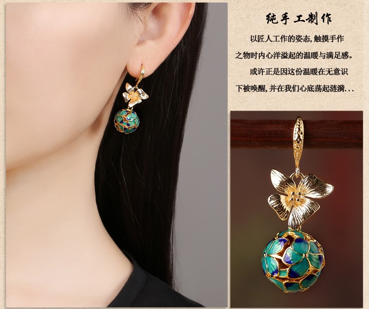 民族古風(fēng)景泰藍耳環(huán)，超仙花朵耳環(huán)首飾