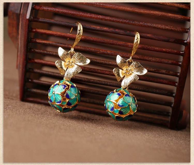 民族古風(fēng)景泰藍耳環(huán)，超仙花朵耳環(huán)首飾