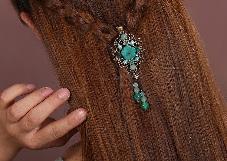 復(fù)古風(fēng)流蘇小發(fā)夾，古典碧綠發(fā)夾頭飾
