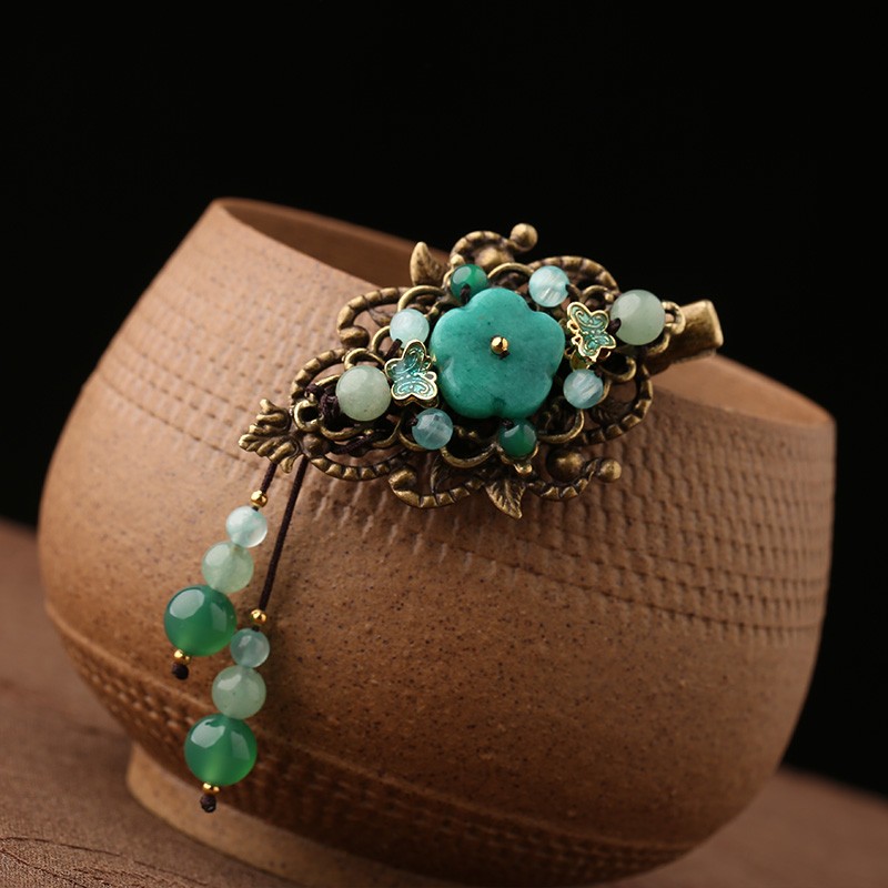 復(fù)古風(fēng)流蘇小發(fā)夾，古典碧綠發(fā)夾頭飾